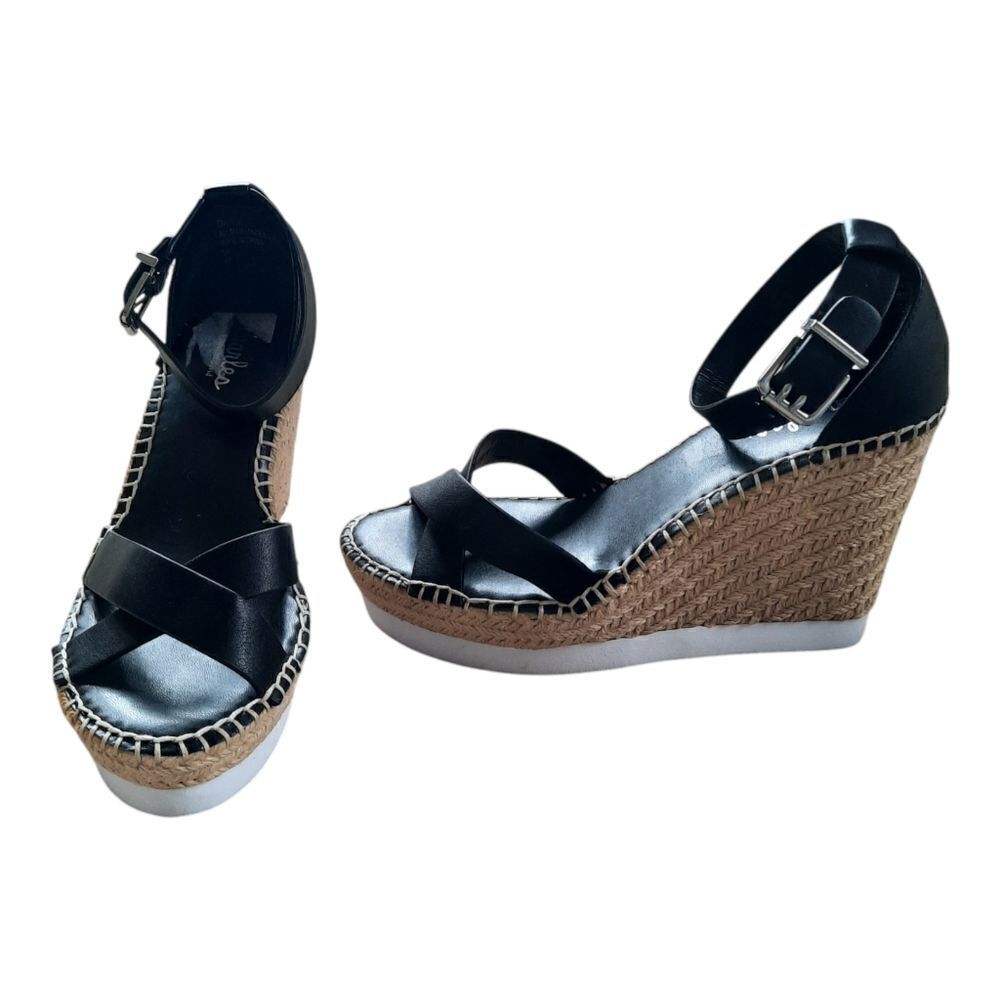 Charles David Faux Leather Cross Strap Wedges